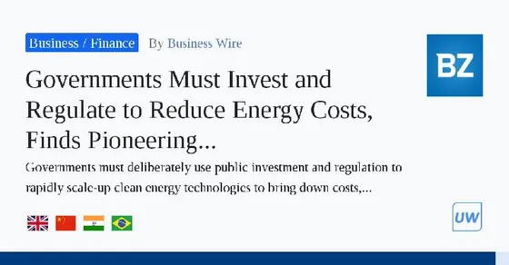 Governments Must Invest and Regulate to Reduce Energy Costs, Finds Pioneering EEIST Report