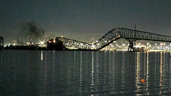 Francis Scott Key Bridge Collapses After Cargo Ship Collision