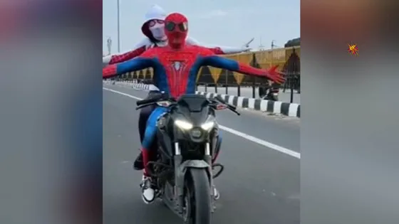 Spiderman Couple Arrested in Delhi for Motorcycle Stunts