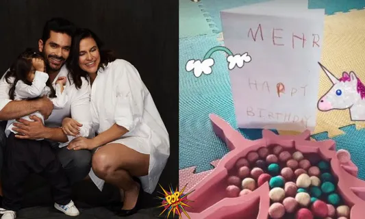 Neha Dhupia and Angad Bedi pens a heartfelt emotional note for their daughter Mehr as she turned 3 today, Inaaya gives a birthday card