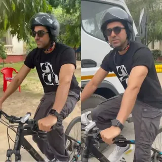 Ayushmann Khurrana Supports Aparshakti’s Helmet