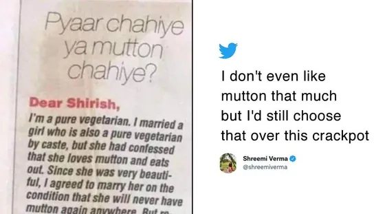 Non Veg Food Destroys Relationship Vegetarian Man asks, "Pyaar Chahiye ya Mutton" Detailed Reactions Here: