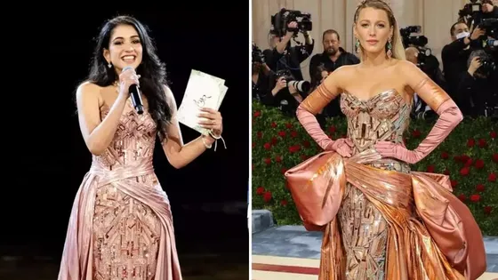 Radhika Merchant revives Versace's custom made color changing gown, once worn by Blake Lively at the Meta Gala