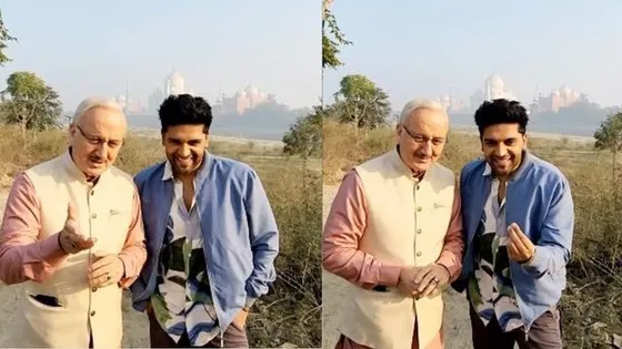 Viral video: Anupam Kher asks Guru Randhawa to teach a love song in front of Taj Mahal