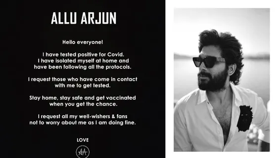 After Pooja Hedge; Allu Arjun tests positive for Covid-19 says "not to worry as I am doing fine."