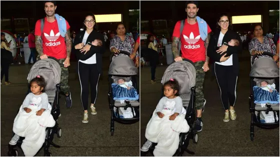 Sunny Leone Spotted With Her Husband And Kids At Mumbai Airport
