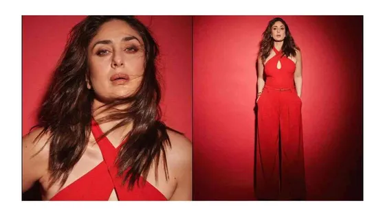 Kareena Kapoor looks ravishing in red jumpsuit; poses with Ranbir Kapoor