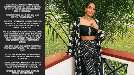 Sonakshi Sinha issues statement after 'false news' of a 'non-bailable warrant' against her surfaced