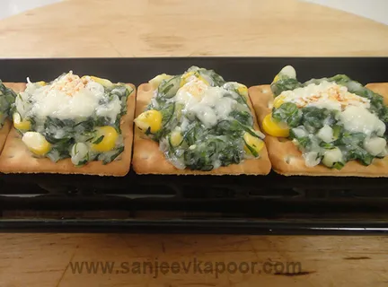 Spinach and Corn on Crackers