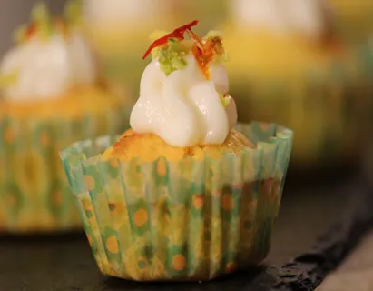 Kesar Pista Muffin with Srikhand Frosting