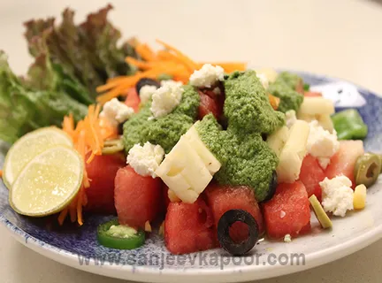 Watermelon and Crumbled Cheese Salad