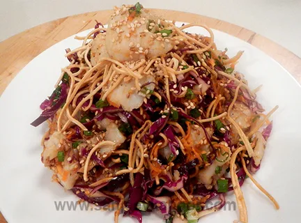 Grilled Fish Crispy Noodles Salad