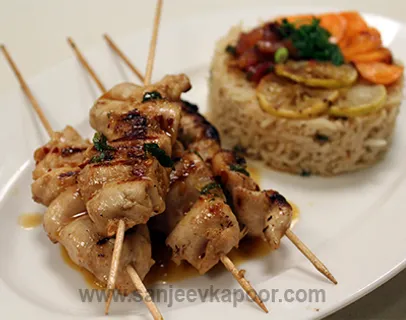 Skewered Chicken with Brown Rice