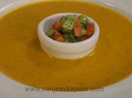 Carrot and Kiwi Soup with Dill Leaves