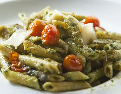 Penne With Creamy Pesto And Cherry Tomatoes