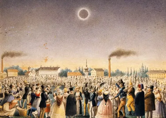 Johann Christian Schoeller’s ‘The Total Eclipse of the Sun,’ depicting the scene in Vienna, Austria on July 8, 1842. (Johann Christian Schoeller/Wikimedia Commons)
