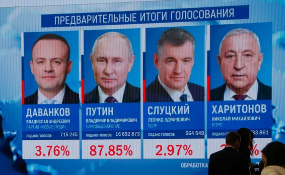 A screen showing preliminary results of the presidential election in Moscow.