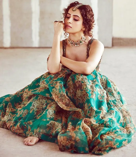 Sanya Malhotra is Classy in a Teal Green Floral Printed Lehenga Worth Rs 62 000