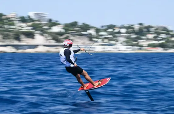 Italian kiteboarder Lorenzo Boschetti tests the Olympic waters in Marseille in 2023. Getty Images