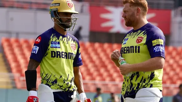 Punjab Kings captain Shikhar Dhawan and Jonny Bairstow before the RCB vs PBKS match on Monday