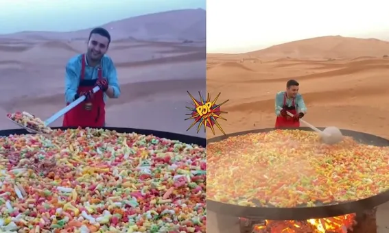 Turkish chef Burak Ozdemir cooked up fryums on a huge skillet in the desert. Have a look on it!