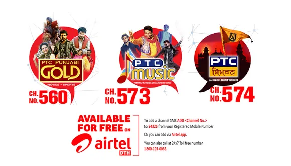 PTC Punjabi Gold, Music and Simran Now Available on Airtel DTH
