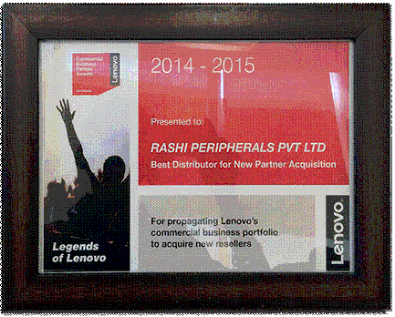 Rashi wins the award for the Best Distributor for new Partner Acquisition by Lenovo