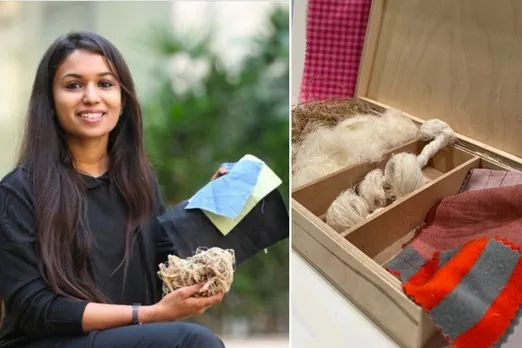 AltMat Founder Shikha Shah with natural fibres and the resulting fabrics