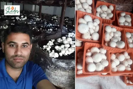 Arun Sharma at his mushroom farming unit in Kathua, Jammu and Kashmir