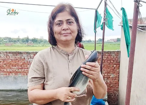 Subuhi Naaz at one of her fish ponds in Sindhora, 30 km from Varanasi
