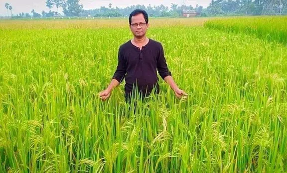 Dr Subhasisa Bal at his paddy farm in Puri, Odisha