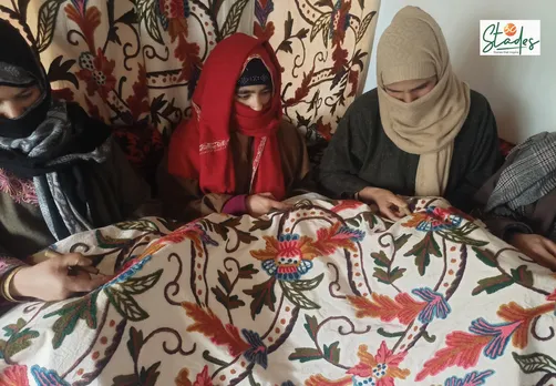 School dropout woman entrepreneur skills 4,000 Kashmiri women in crewel embroidery