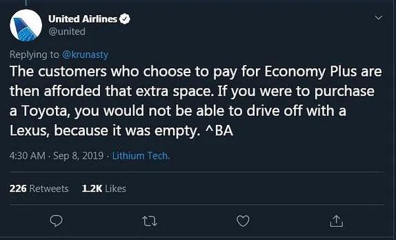 United Airlines' witty tweet reminds users to stay in their lane...
