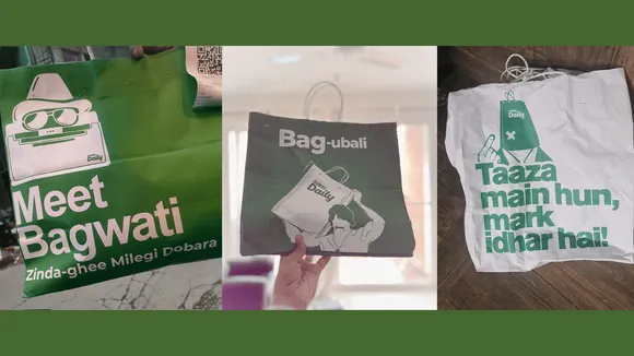 Dunzo Daily references Baahubali, Bhaag Milka Bhaag, Andaz Apna Apna and other movies on delivery bags