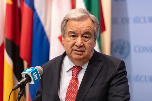 UN Secretary-General Antonio Guterres speaks during a press briefing at the UN Headquarters on July 6, in New York City.