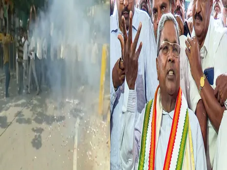 Celebration started! Supporters of Siddaramaiah celebrate and burst firecrackers