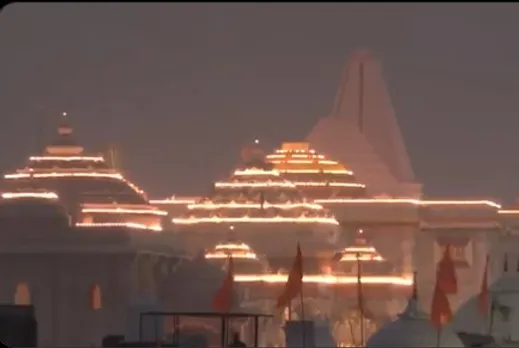 Ram temple illuminated with decorative lights, watch video