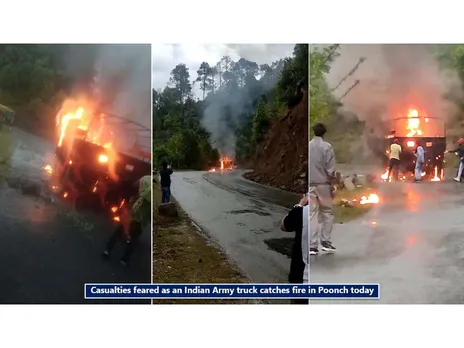 Casualties feared as an Indian Army truck catches fire in Poonch today