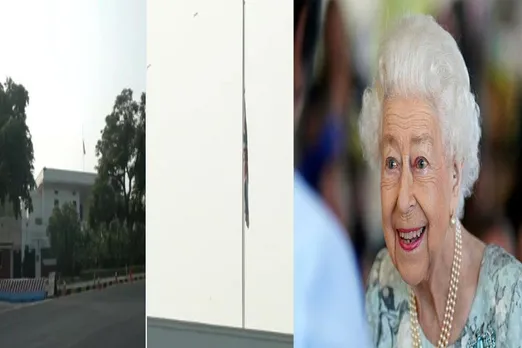 Queen Elizabeth II: Union Jack flag at the British High Commission in Delhi flown at half-mast
