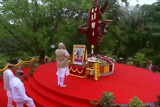 PM Modi paid floral tributes at statue of Maharishi Valmiki at Bengaluru