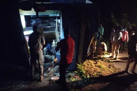 Bus overturns with 30 passengers