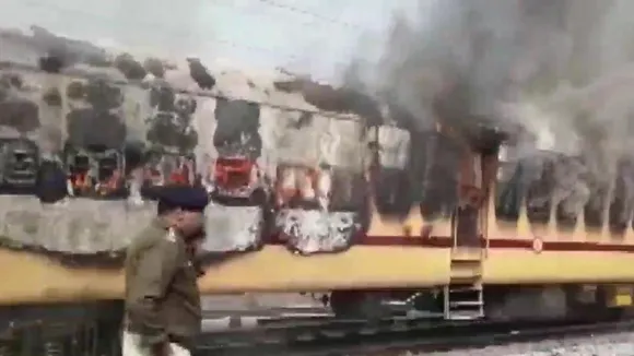 Train vandalized due to irregularities in Railway Exam