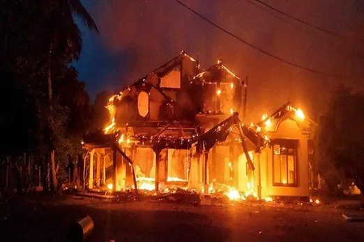 Sri Lankan Prime Minister's private home on fire