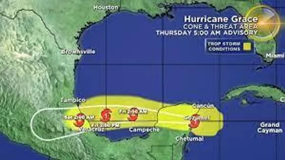 ​An intensifying Hurricane Grace makes landfall in Mexico's Yucatan Peninsula