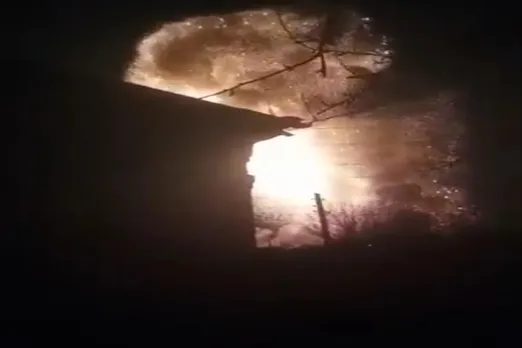An explosion in the Ukrainian city of Irmino in the dark of night