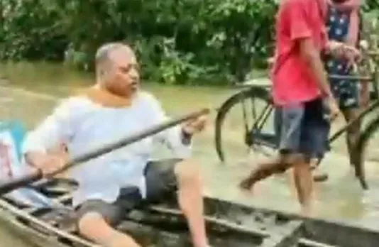 Assam minister rows as others wade through ankle deep water: video viral on social media