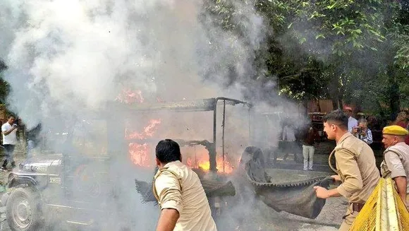 Police car burned down outside akhilesh's house