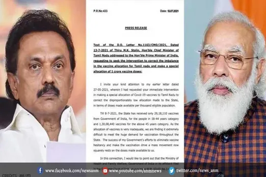 तमिलनाडु के मुख्यमंत्री प्रधानमंत्री को लिखा पत्र