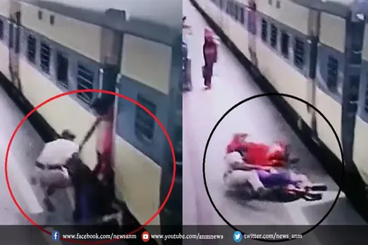 चलती ट्रेन से गिरी महिला, देखे वीडियो