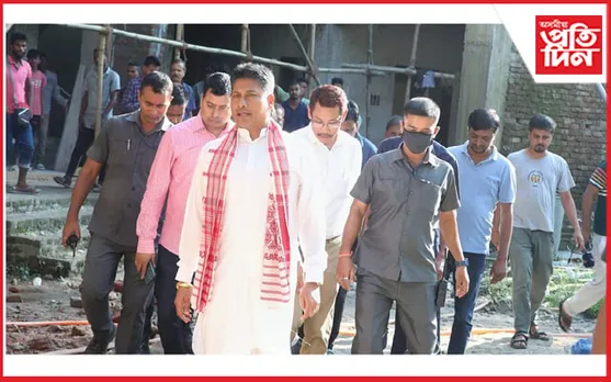 কঁহৰাস্থিত জলসম্পদ বিভাগৰ নিৰ্মীয়মান বঙলাত হঠাৎ উপস্থিত মন্ত্ৰী পীয়ুষ হাজৰিকা